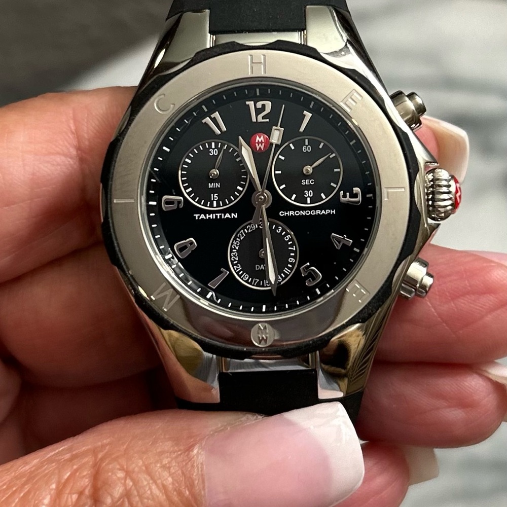 Michele Jelly Bean Tahitian Chronograph Black Rubber Watch
